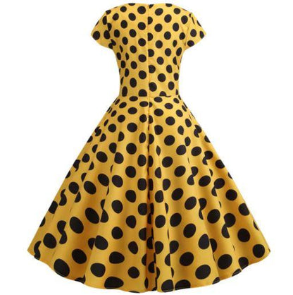 Robe Evasée Vintage Jaune Pois Noirs - Louise Vintage