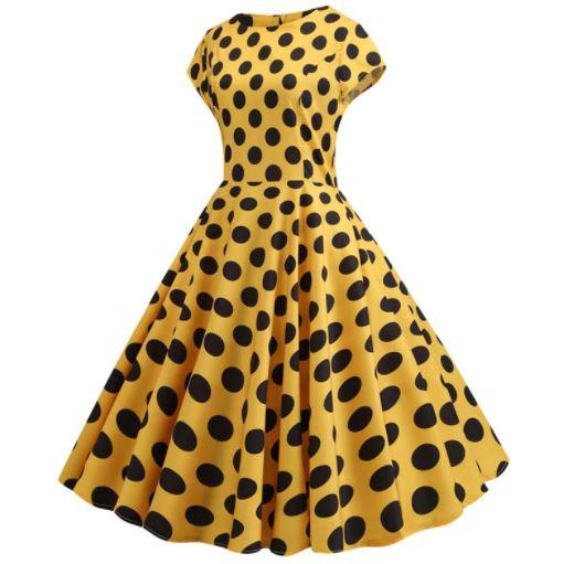 Robe Evasée Vintage Jaune Pois Noirs - Louise Vintage