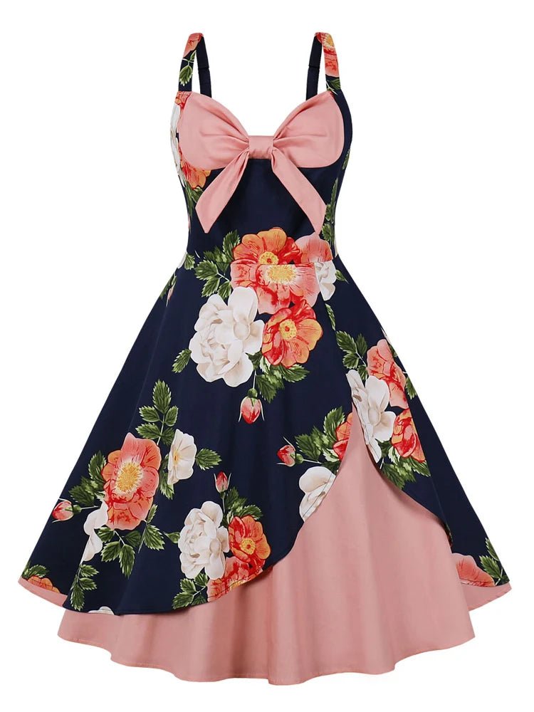 Robe Evasée Vintage Marine Fleurs - Louise Vintage