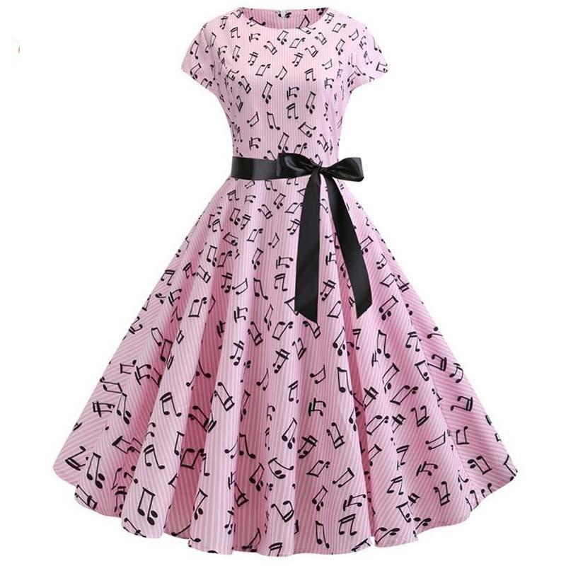 Robe Evasée Vintage Rose Musique - Louise Vintage
