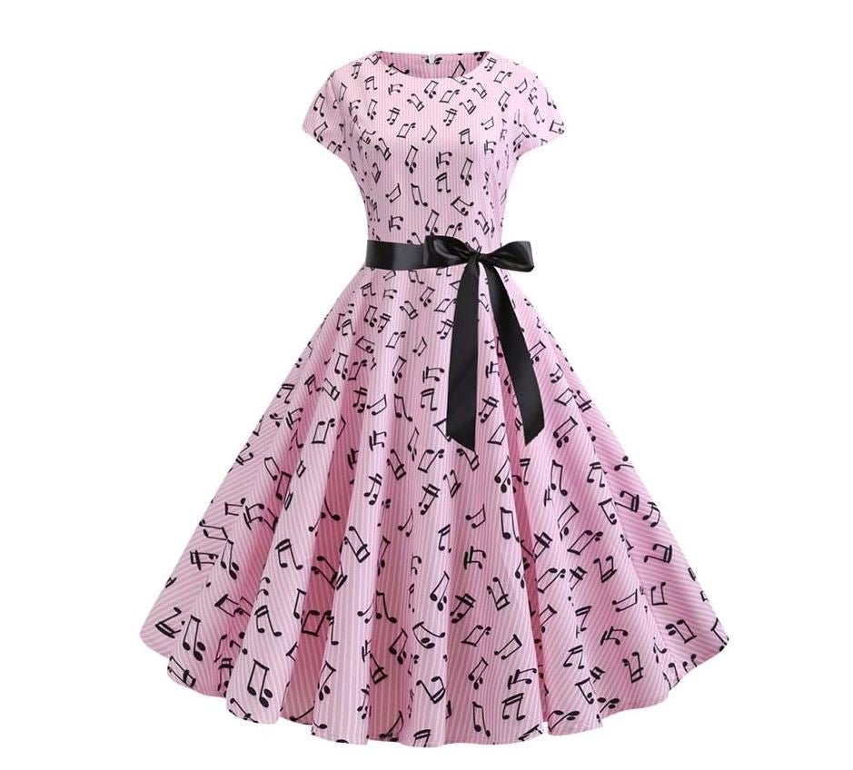 Robe Evasée Vintage Rose Printemps - Louise Vintage