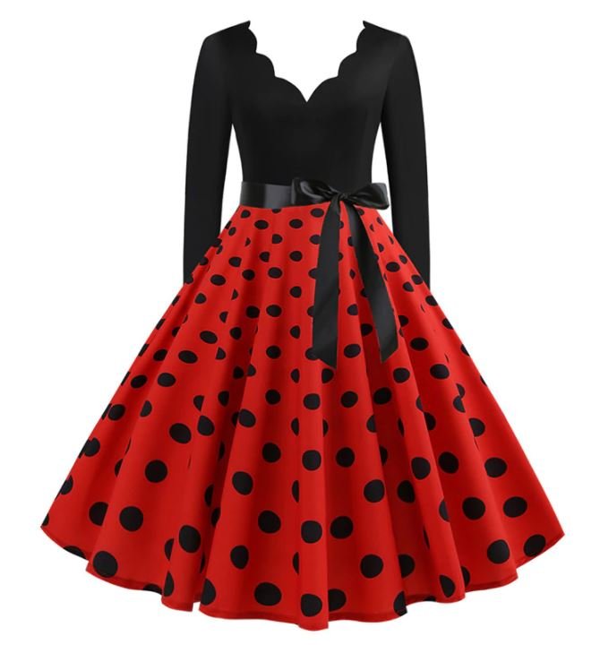 Robe Evasée Vintage Rouge Pois Noirs - Louise Vintage