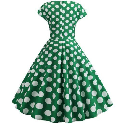 Robe Evasée Vintage Verte Pois Blancs