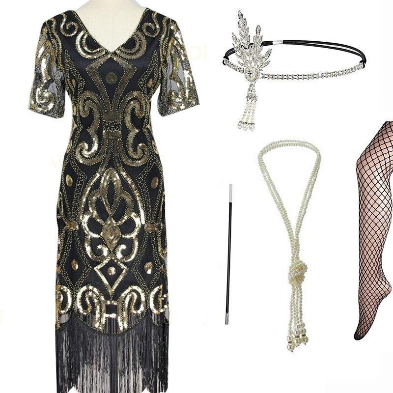 Robe Flapper Années 20 Dorée (Avec Accéssoires) - Louise Vintage