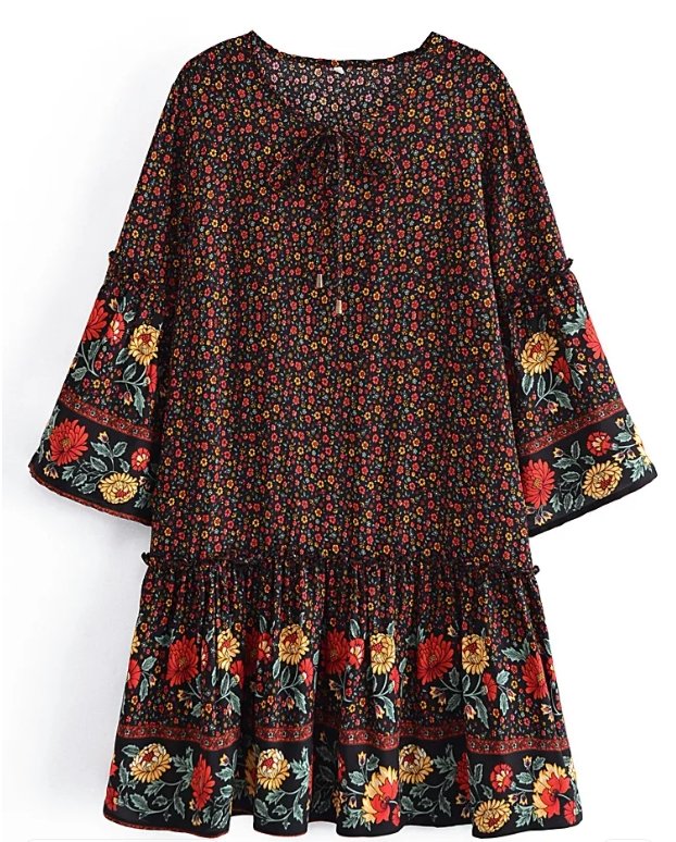 Robe Hippie Année 70 Noire - Louise Vintage