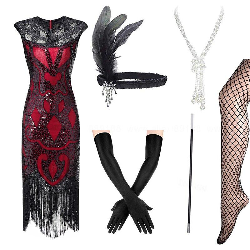 Robe Inspiration Années 20 Rouge (Avec Accéssoires) - Louise Vintage