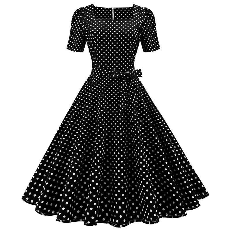 Robe Noire à Pois Blancs Années 50 - Louise Vintage