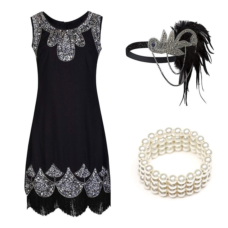 Robe Noire Années 20 (Avec Accéssoires) - Louise Vintage