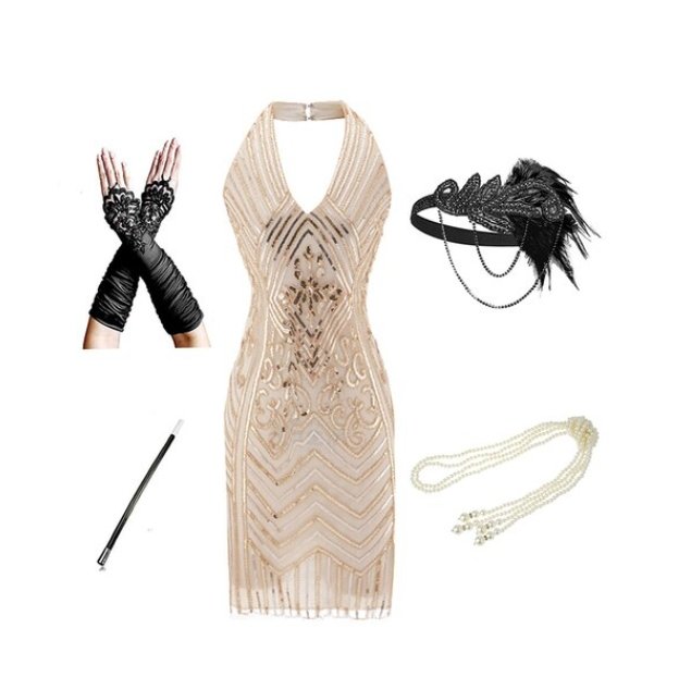 Robe Paillette Année 20 Dorée (Avec Accéssoires) - Louise Vintage