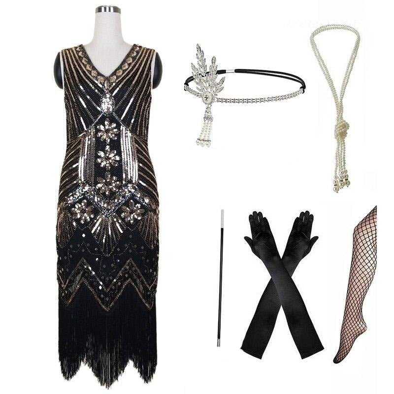 Robe Rétro Année 20 Or (Avec Accéssoires) - Louise Vintage