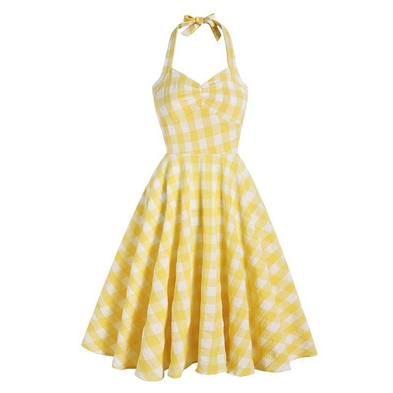 Robe Rétro Carreaux Jaune - Louise Vintage