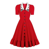 Robe Rouge Années 50 Col Large - Louise Vintage