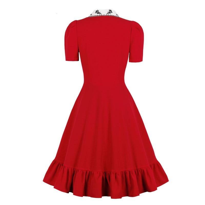 Robe Rouge Années 50 Col Large - Louise Vintage