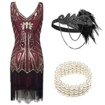 Robe Soirée Année 20 Rouge (Avec Accéssoires) - Louise Vintage
