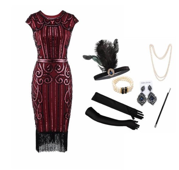 Robe Style Année 20 30 Rouge (Avec Accessoires) - Louise Vintage