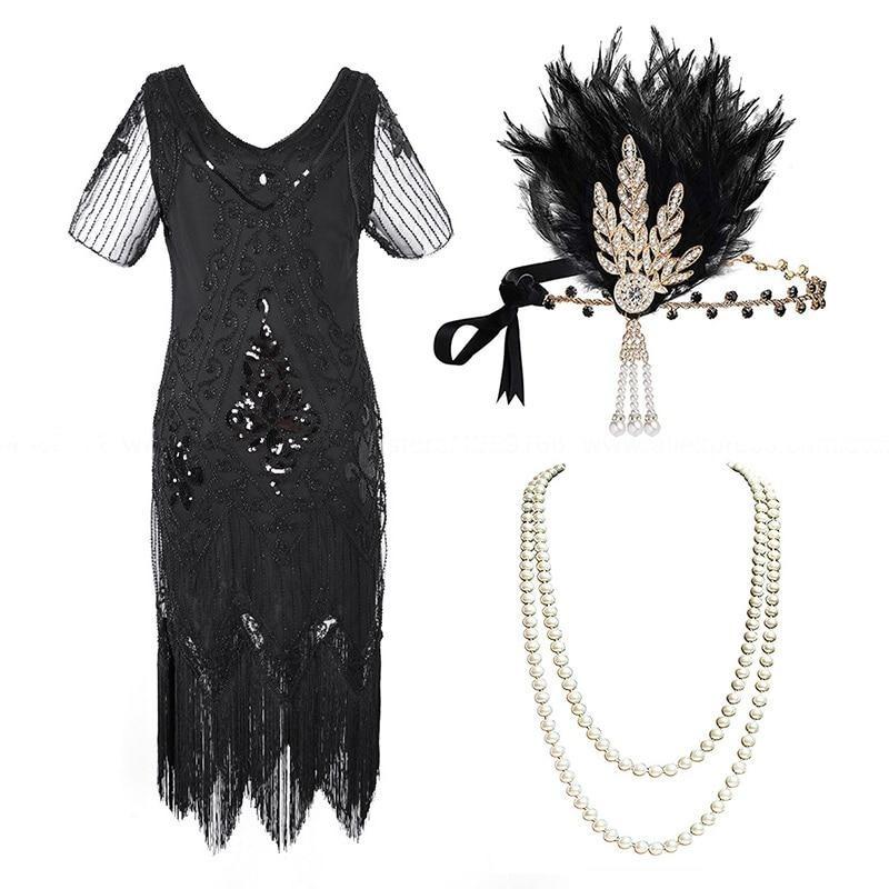 Robe Style Année 20 Grande Taille Noire (Avec Accéssoires) - Louise Vintage