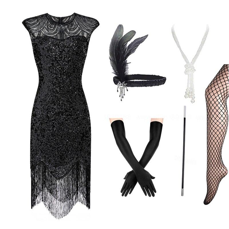 Robe Style Année 20 pour Mariage Noire (Avec Accéssoires) - Louise Vintage