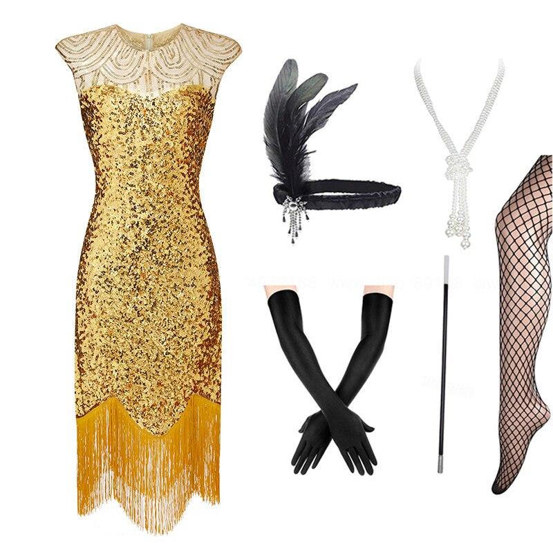 Robe Style Année 20 pour Mariage Or (Avec Accéssoires) - Louise Vintage
