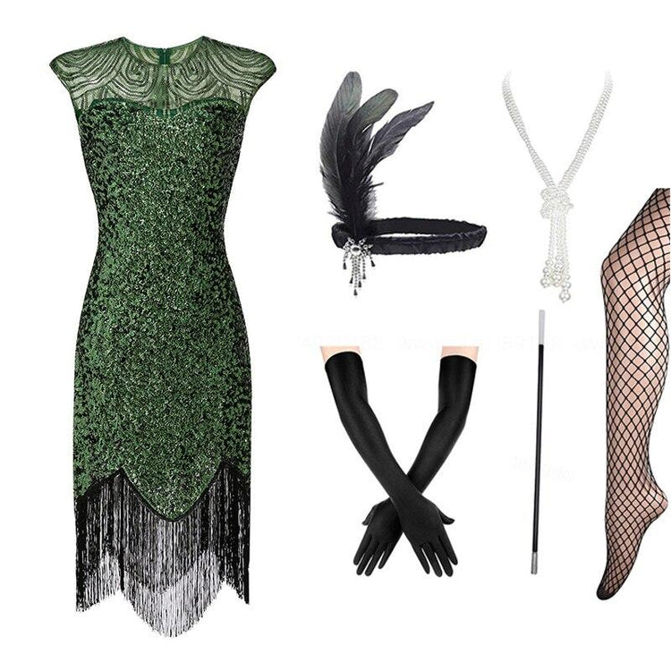 Robe Années 20 Femme Gatsby à Franges Avec Accessoires Complets - Style Charleston