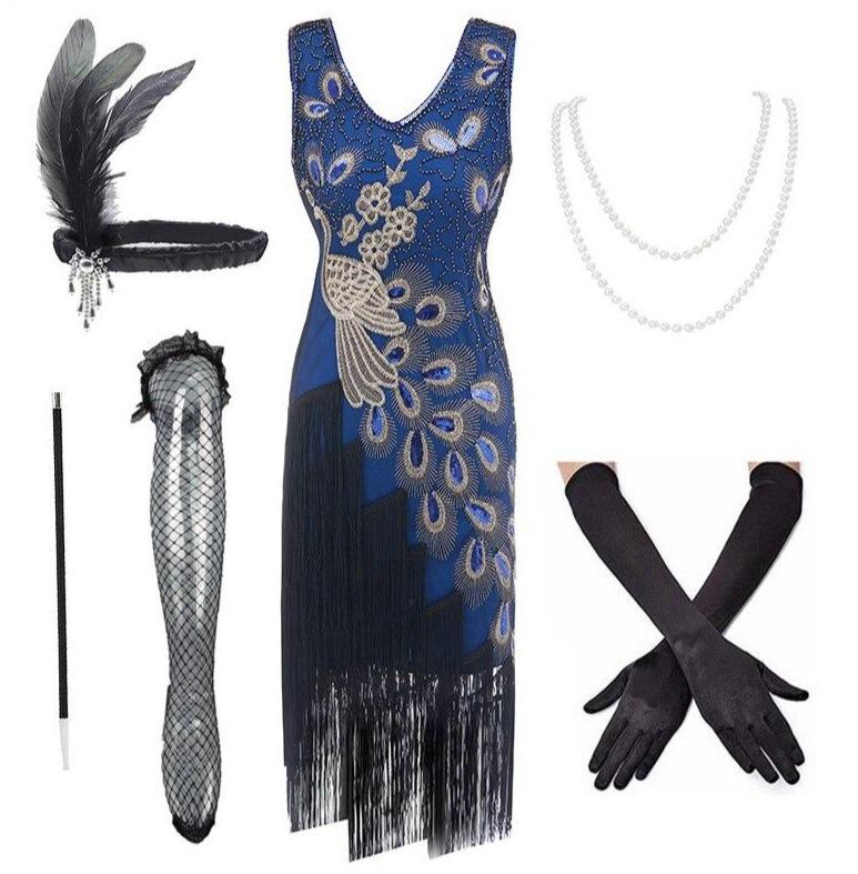 Robe Style Gatsby Année 20 Bleu (Avec Accéssoires) - Louise Vintage