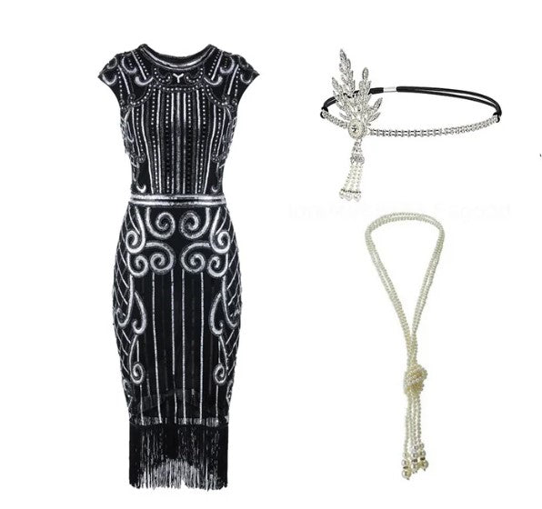 Robe Taille Basse Année 20 Noire (Avec Accessoires) - Louise Vintage