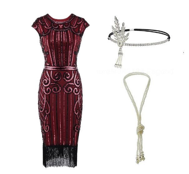 Robe Taille Basse Année 20 Rouge (Avec Accessoires) - Louise Vintage