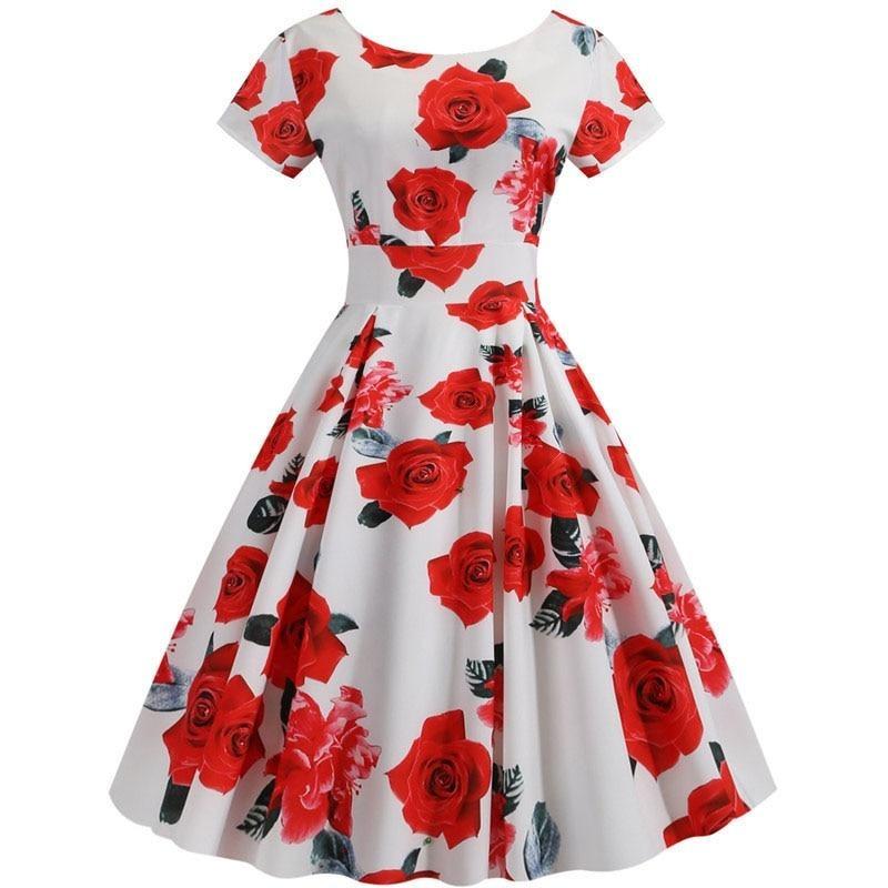 Robe Tunique Vintage Blanche et Rouge - Louise Vintage