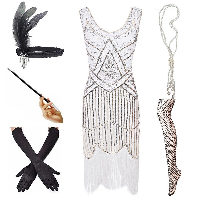 Robe Vintage 1920 Blanc (Avec Accéssoires) - Louise Vintage