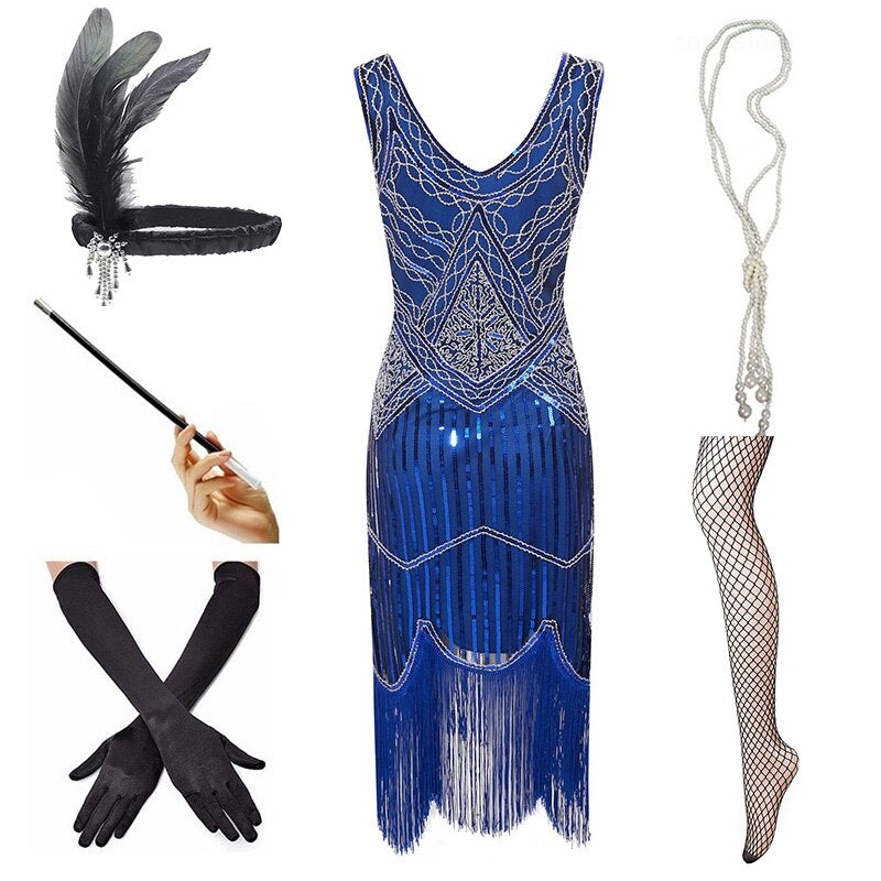 Robe Vintage 1920 Bleu (Avec Accéssoires) - Louise Vintage