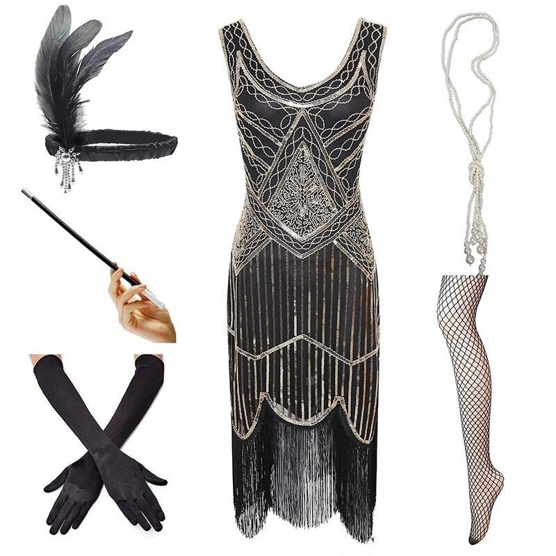 Robe Vintage 1920 Dorée (Avec Accéssoires) - Louise Vintage