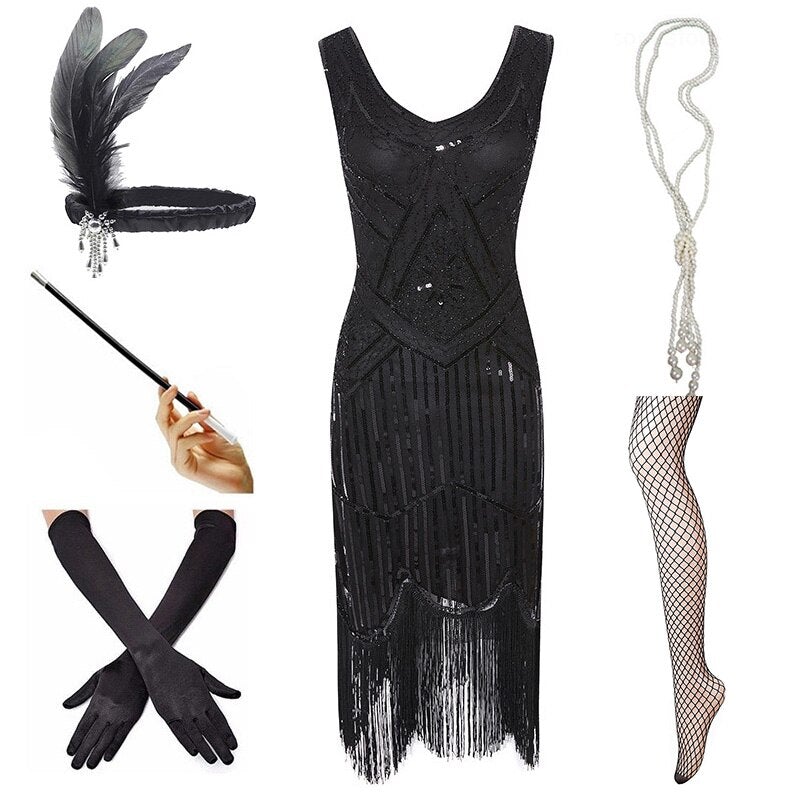 Robe Vintage 1920 Noire (Avec Accéssoires) - Louise Vintage