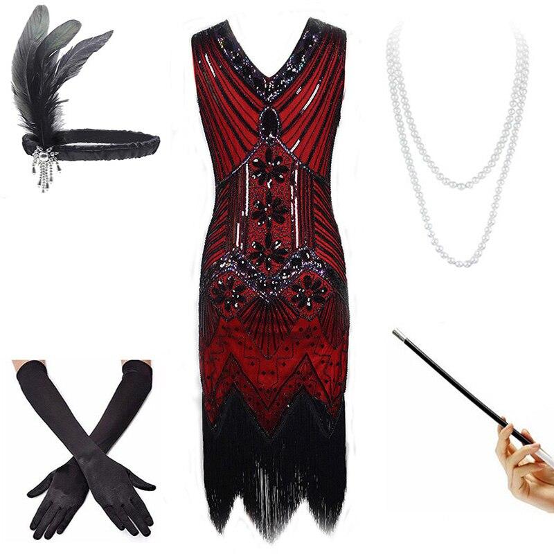 Robe Vintage Année 20 Rouge (Avec Accéssoires) - Louise Vintage