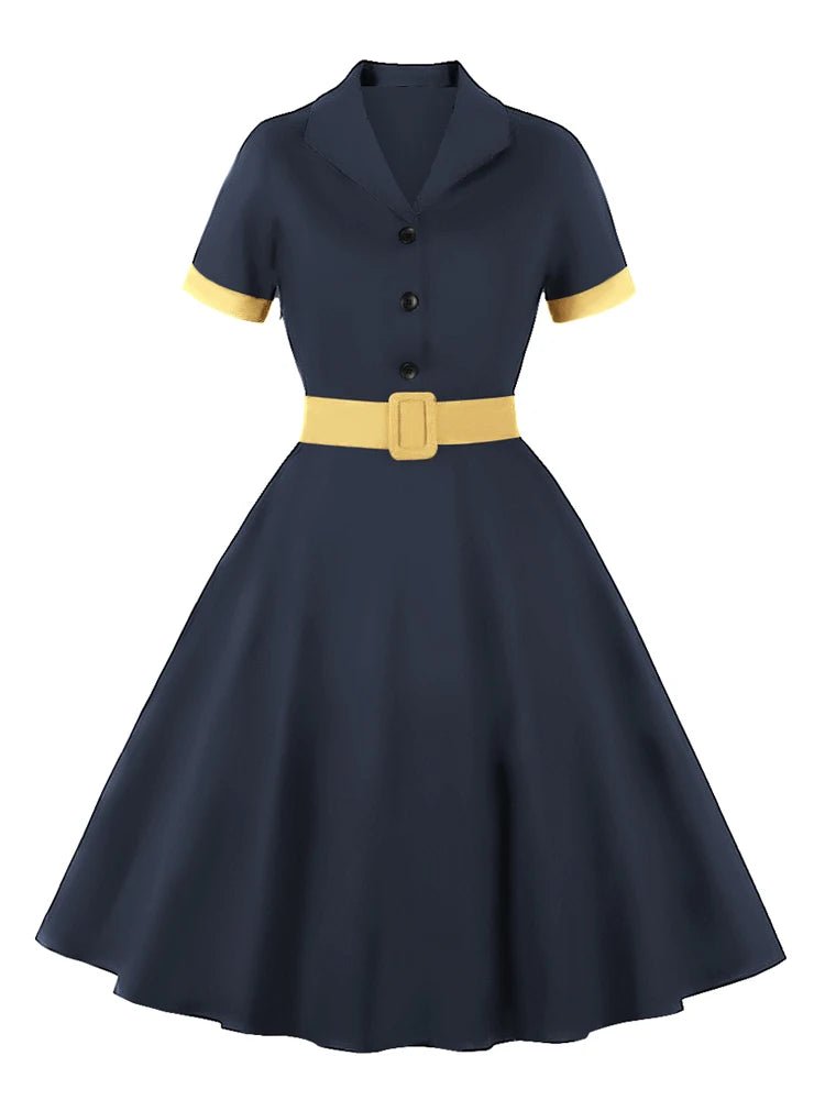 Robe Vintage Année 50 Marine et Jaune - Louise Vintage
