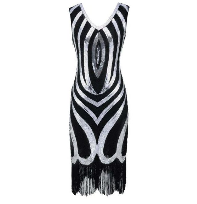 Robe Vintage Années 20 Noire Perles - Louise Vintage