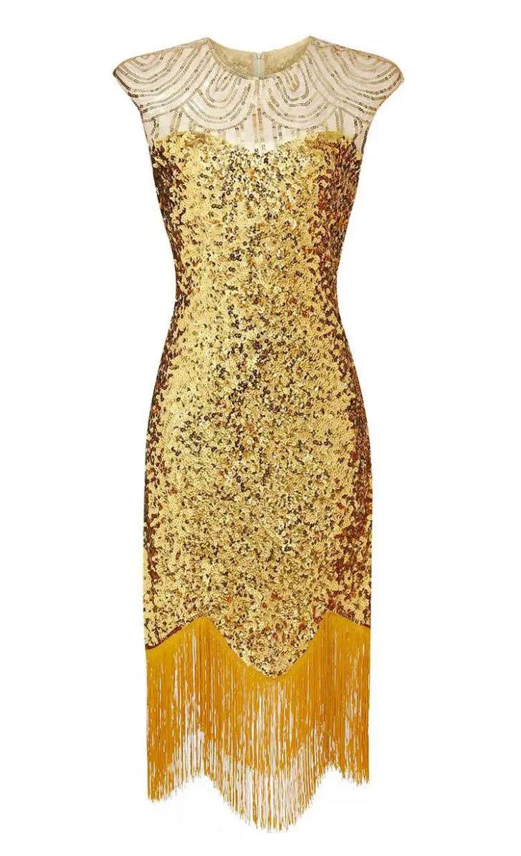 Robe Vintage Années 20 Or Perles - Louise Vintage