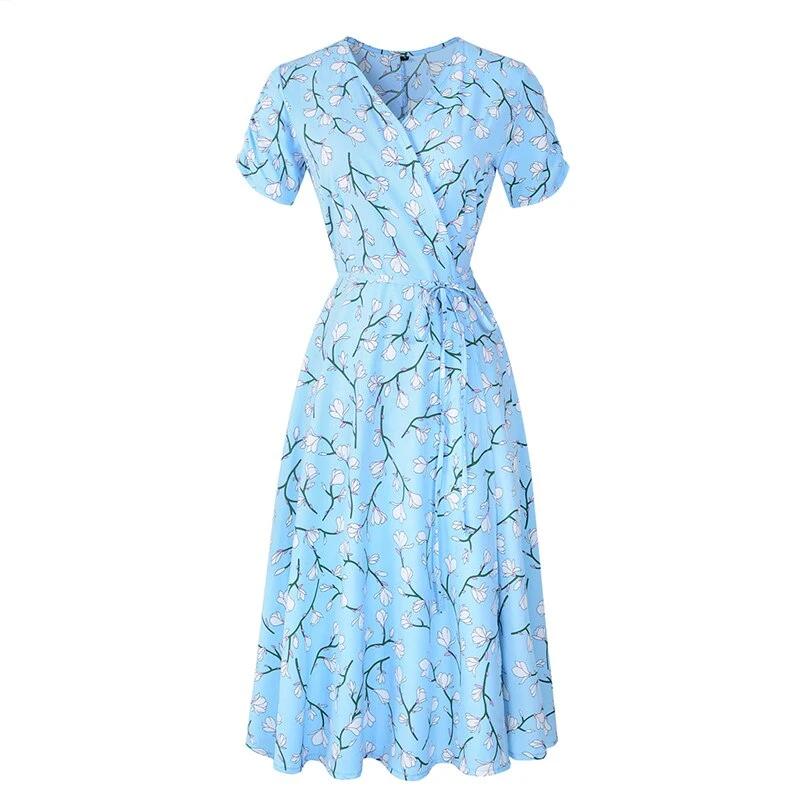 Robe Vintage Années 40 Fleurs Bleu - Louise Vintage