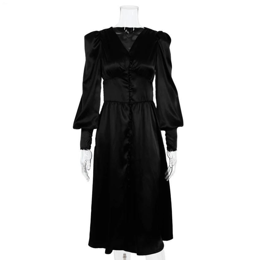 Robe Vintage Années 40 Satin Noir - Louise Vintage