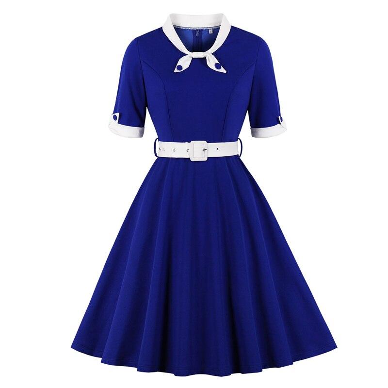 Robe Vintage Automne Bleu Blanc - Louise Vintage