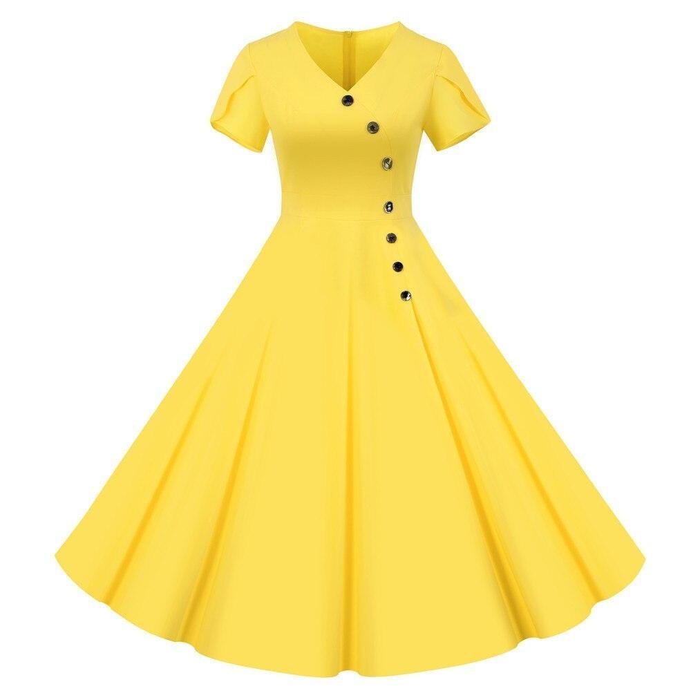 Robe Vintage Boutons Jaune - Louise Vintage