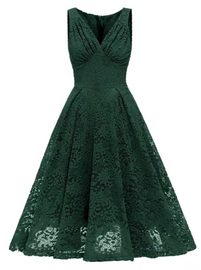 Robe Vintage Broderie Vert - Louise Vintage