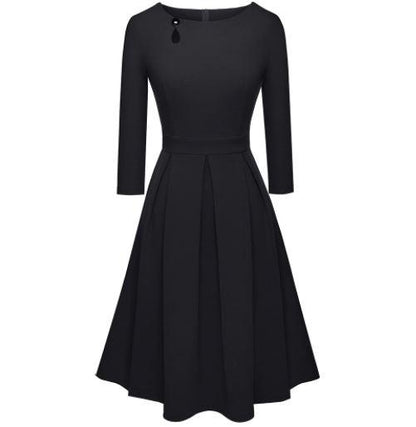 Robe Vintage Col Bouton Chic Noir - Louise Vintage