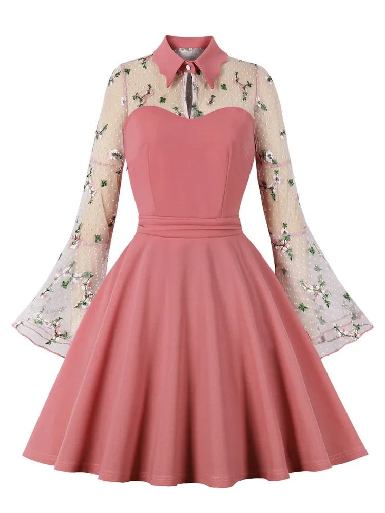 Robe Vintage Col Claudine Rose - Louise Vintage
