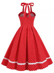 Robe Vintage Col Rond Rouge Pois - Louise Vintage