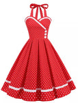 Robe Vintage Col Rond Rouge Pois - Louise Vintage