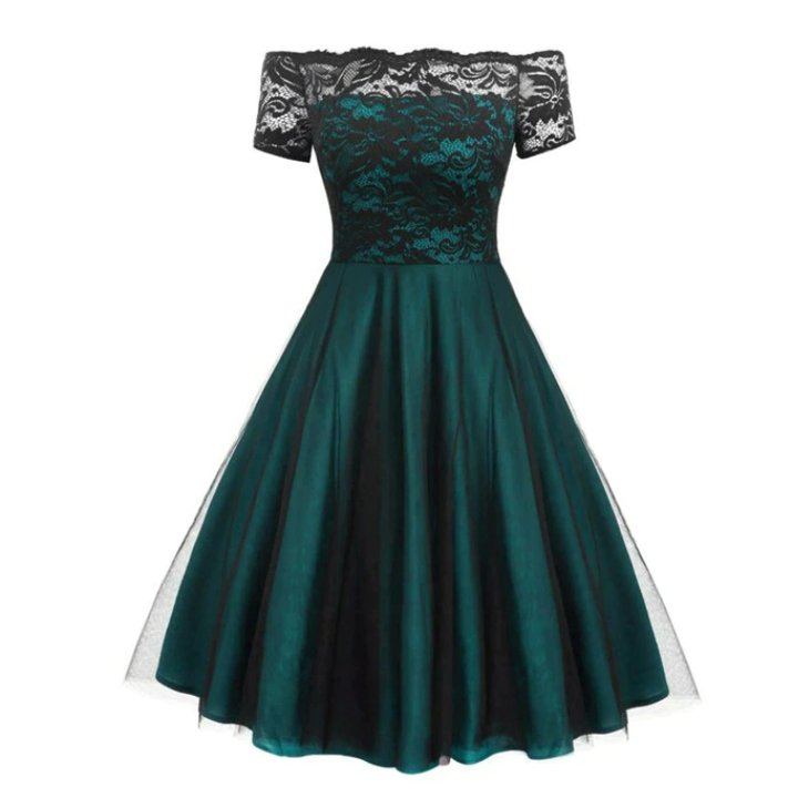 Robe Vintage Dentelle Année 50 Verte - Louise Vintage