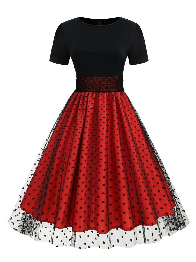 Robe Vintage Dentelle Rouge Pois - Louise Vintage