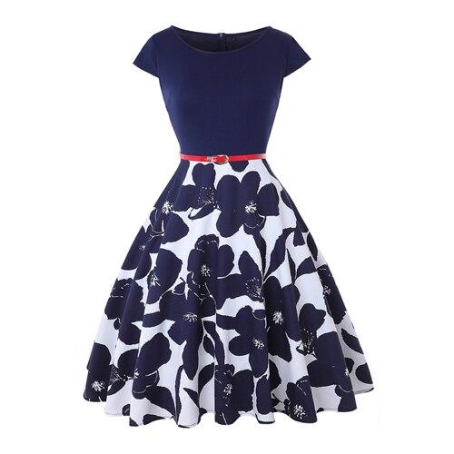 Robe Vintage Grande Taille Années 50 Fleur bleu - Louise Vintage