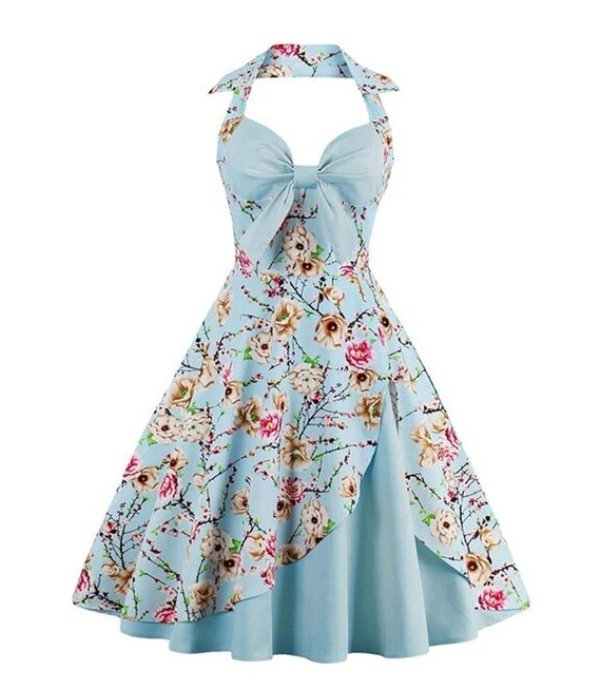 Robe Vintage Grande Taille Beige Bleu Fleurs - Louise Vintage