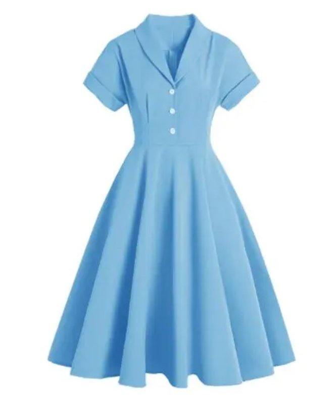 Robe Vintage Grande Taille Boutons Bleu - Louise Vintage