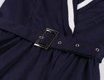 Robe Vintage Grande Taille Col V Marine - Louise Vintage